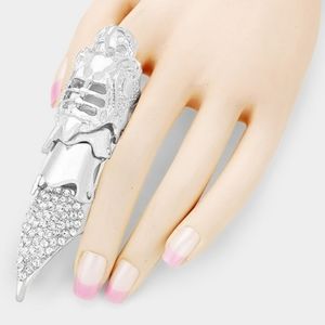 Silver Spiked Tip Finger Nail Metal Warrior Crystal Claw Ring